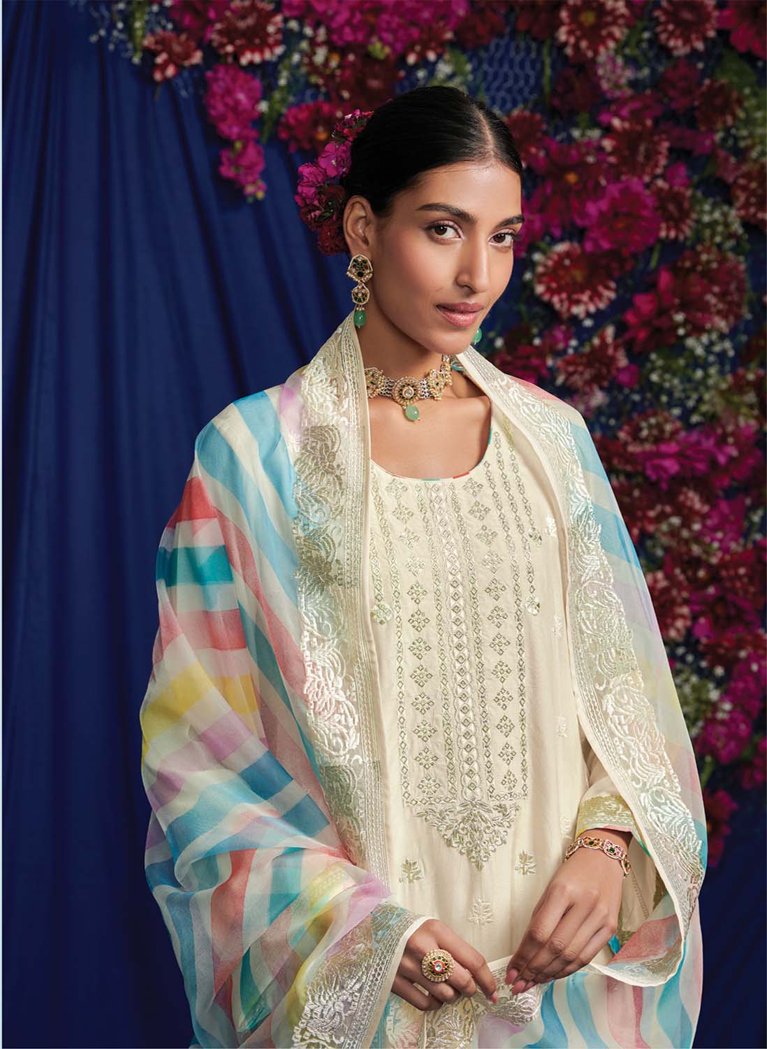 Kimora Pure Cotton Lawn Women Off-White Suit Dress Material