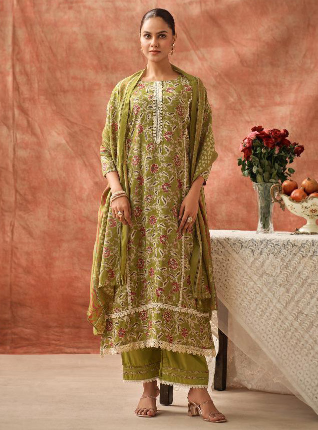 Green Modal Muslin Unstitched Salwar Suit Material for Women