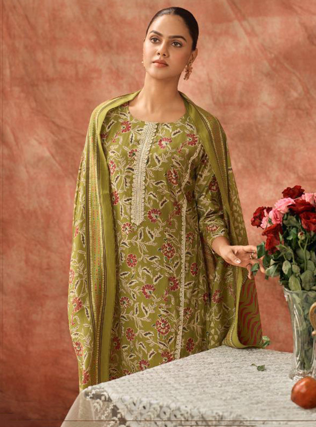 Green Modal Muslin Unstitched Salwar Suit Material for Women