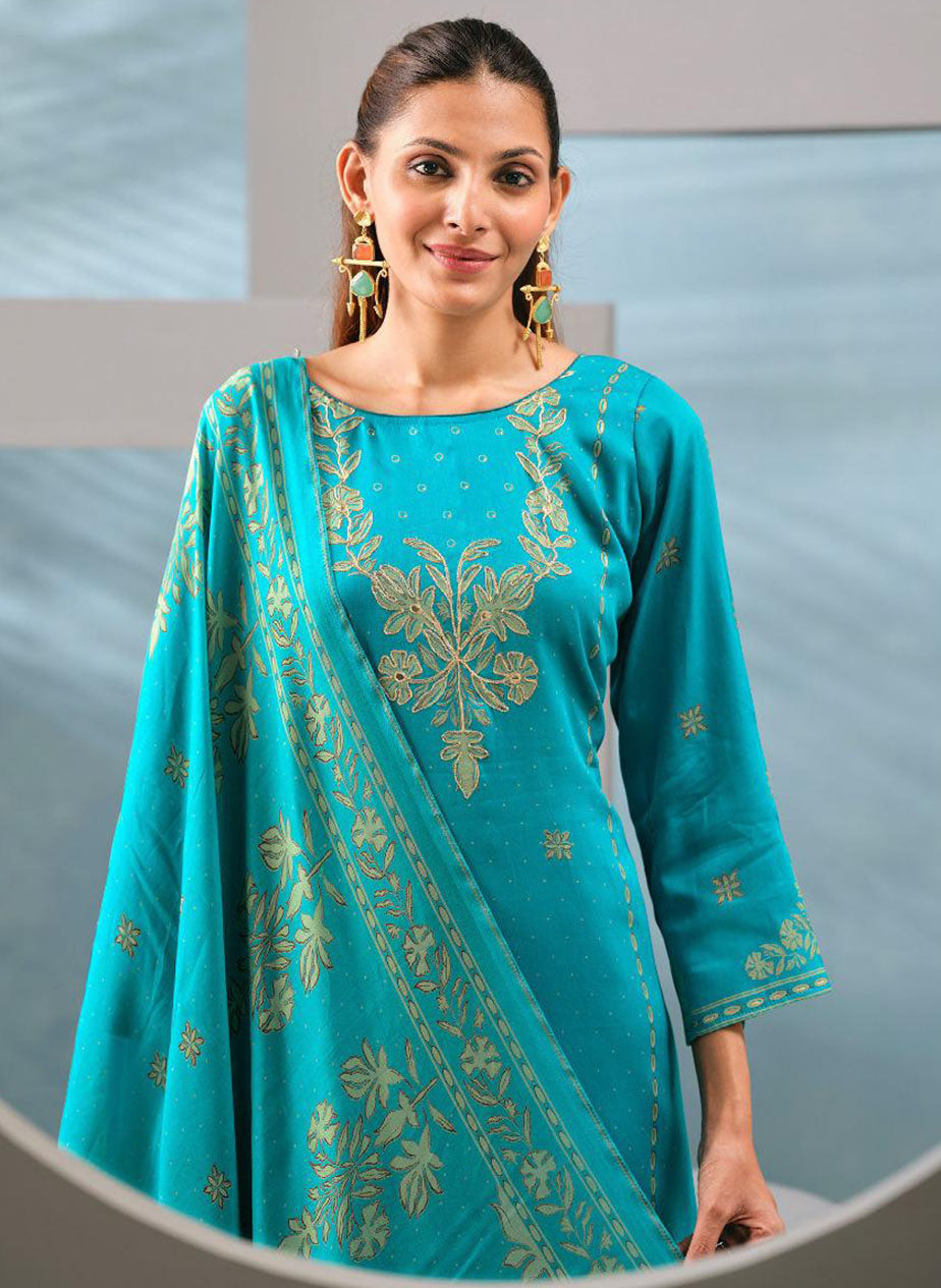 Unstitched Cotton Satin Suit Material with Muslin Dupatta for Women