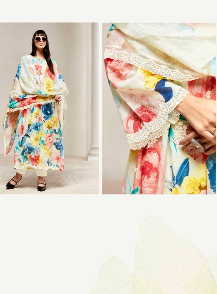 Kimora Pure Cotton Linen Unstitched Suit Dress Material with Embroidery