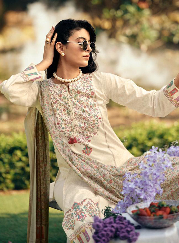 Off-White Lawn Cotton Unstitched Suit Dress Material for Women