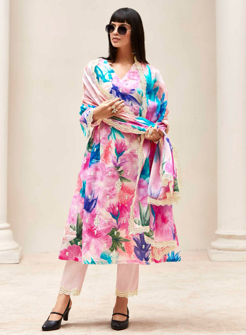 Kimora Pure Linen Unstitched Suit Dress Material with Fancy Embroidery