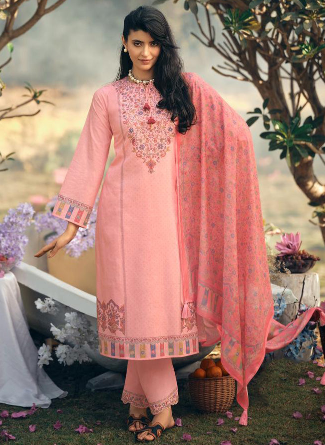 Pink Lawn Cotton Unstitched Suit Dress Material for Women