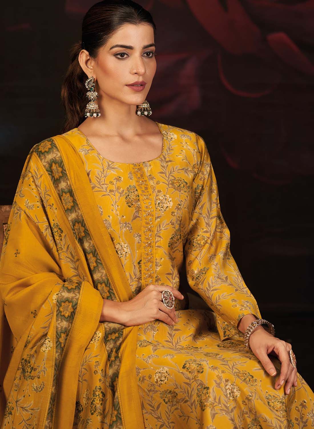 Women's Pure Muslin Silk Unstitched Suit Set Dress Material with Dupatta