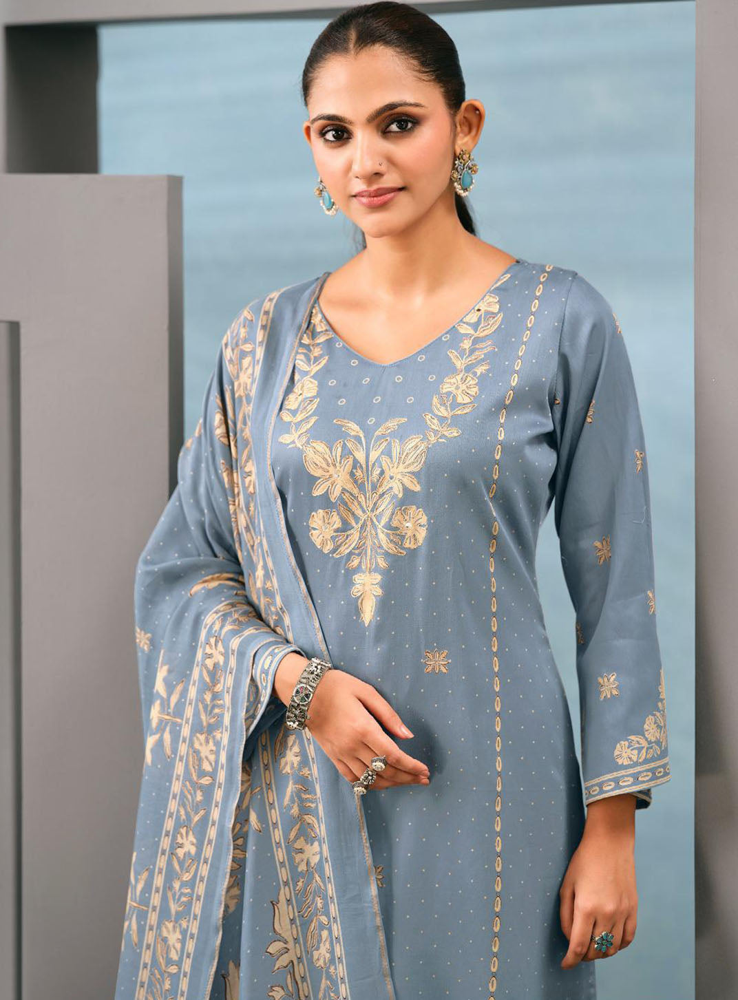 Unstitched Cotton Satin Suit Dress Material with Muslin Dupatta for Women