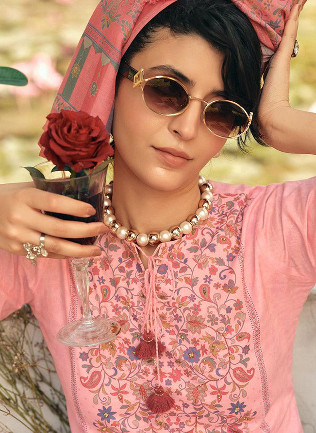Pink Lawn Cotton Unstitched Suit Dress Material for Women