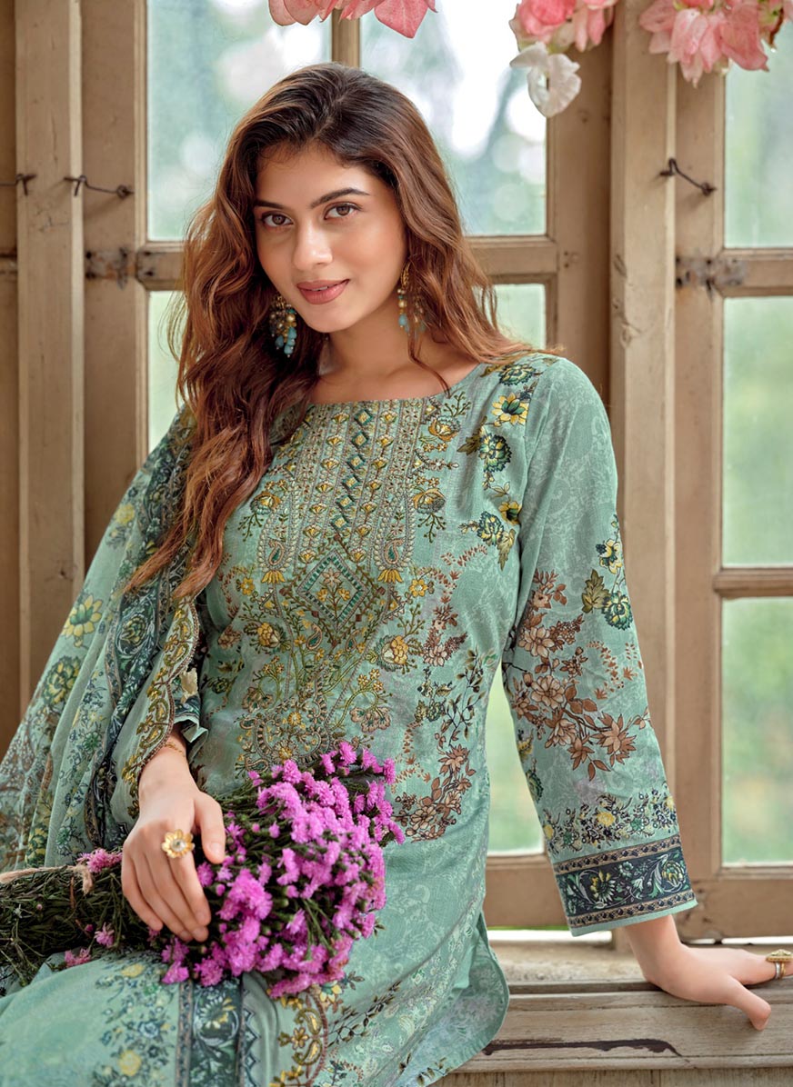 Embroidered Unstitched Pakistani Pure Cotton Suit Dress Material for Women
