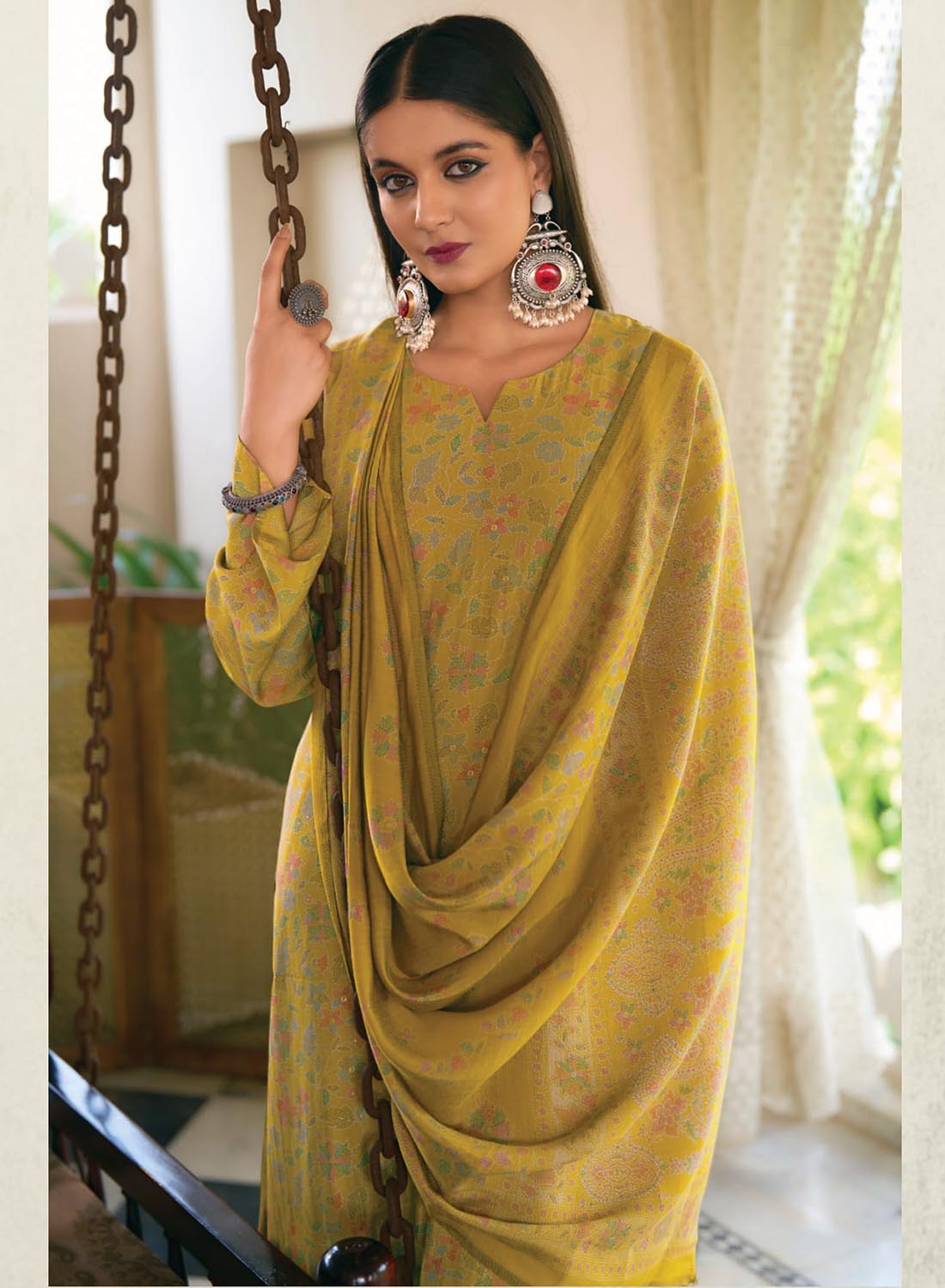 Pure Modal Silk Unstitched Suit Material with Fancy Embroidery