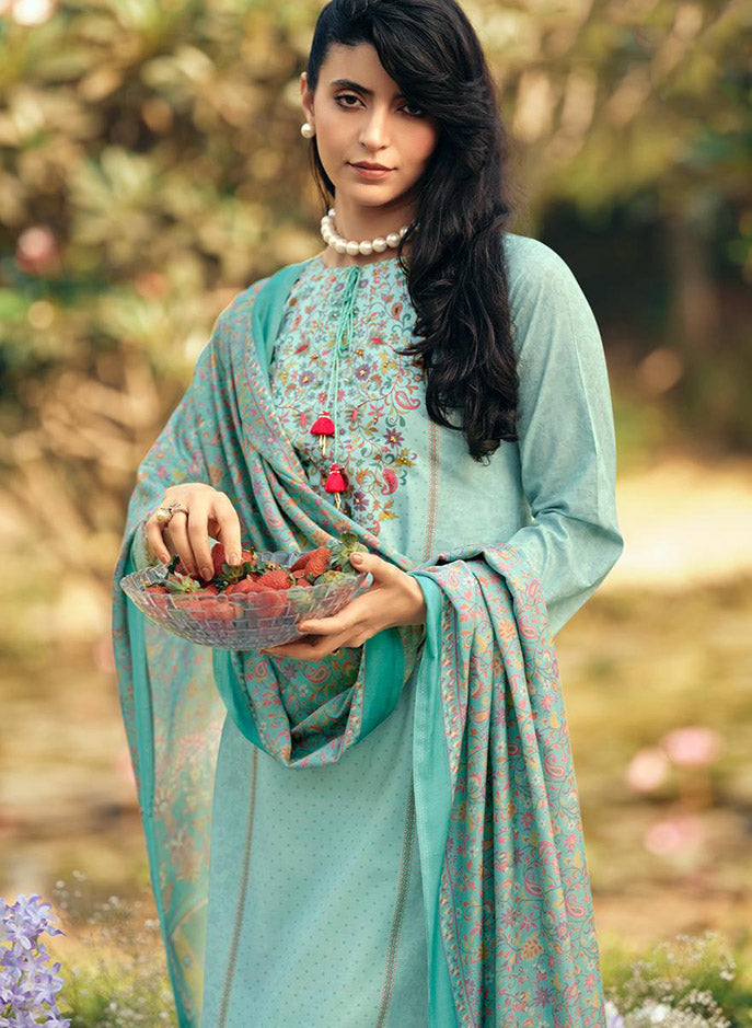 Floral Printed Lawn Cotton Unstitched Suit Dress Material for Women