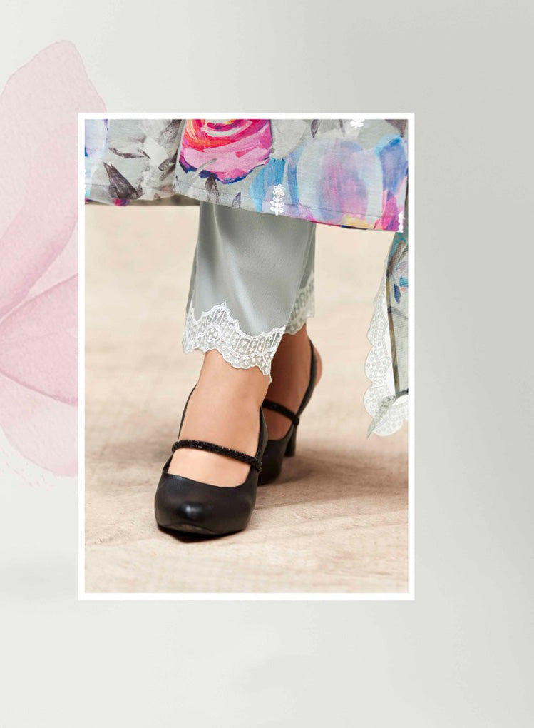 Kimora Pure Linen Grey Unstitched Suit Dress Material with Embroidery