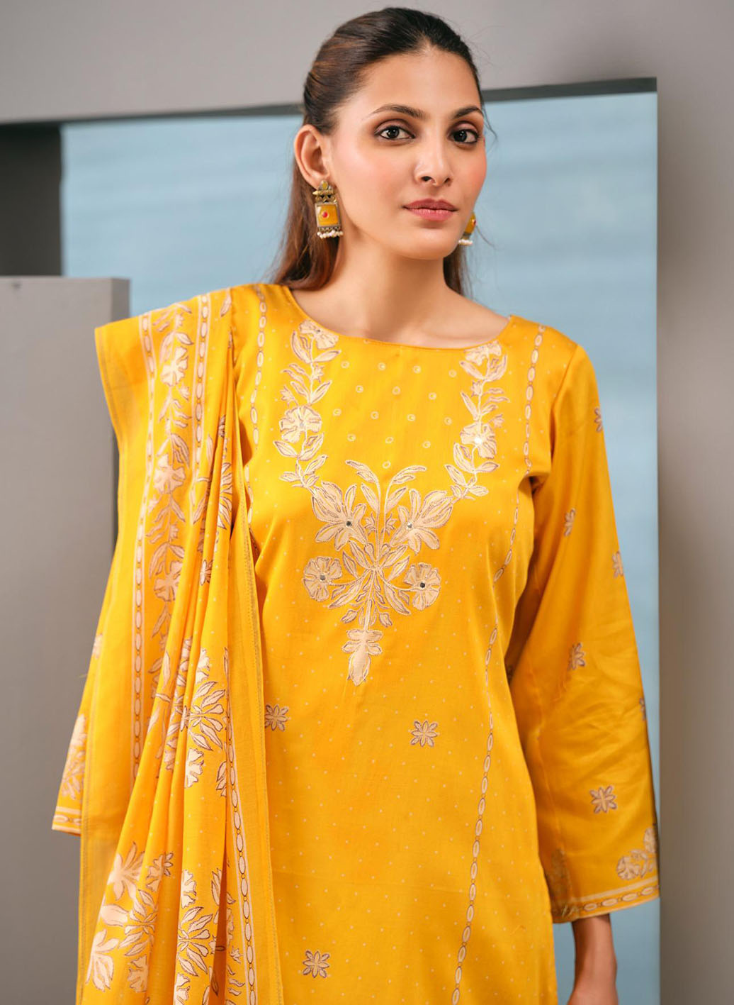 Party Wear Unstitched Cotton Satin Suit Dress Material with Muslin Dupatta