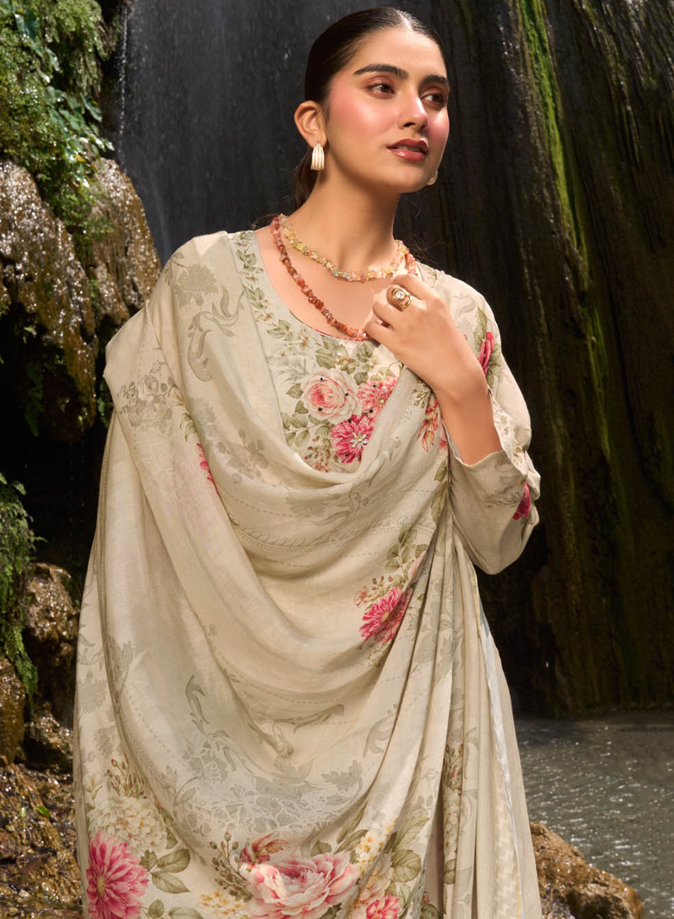 Party Wear Muslin Unstitched Suit Dress Material with Handwork