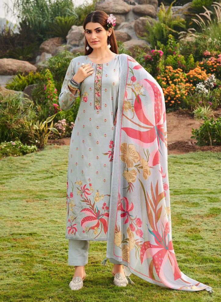 Pure Lawn Cotton Unstitched Suit Dress Material with Embroidery