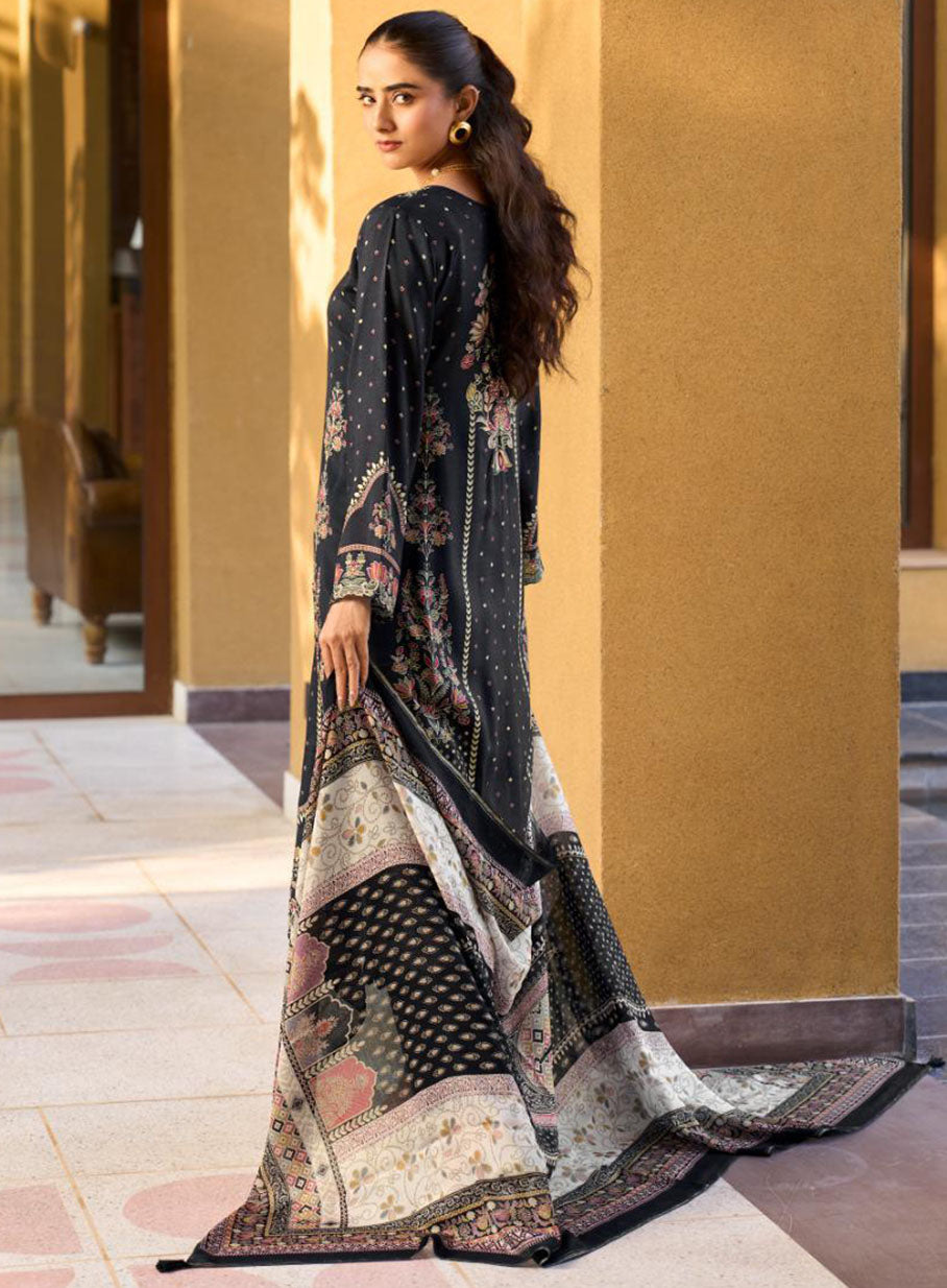 Party Wear Muslin Black Unstitched Suit Dress Material for Women