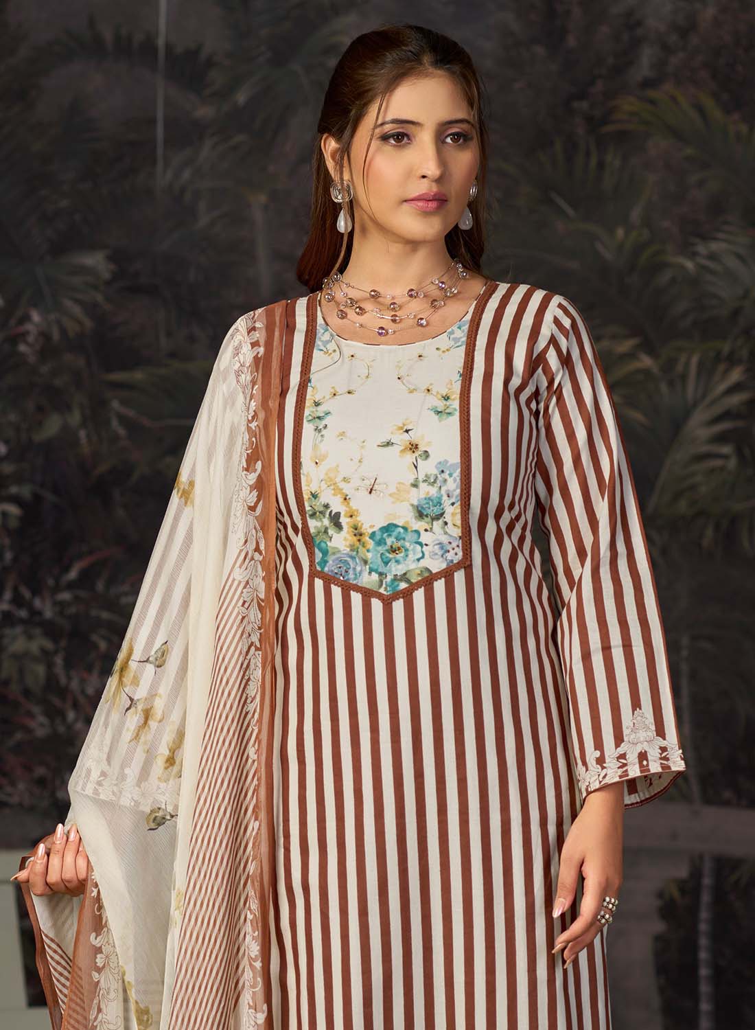 Pure Lawn Cotton Unstitched Salwar Suit Material with Chiffon Dupatta