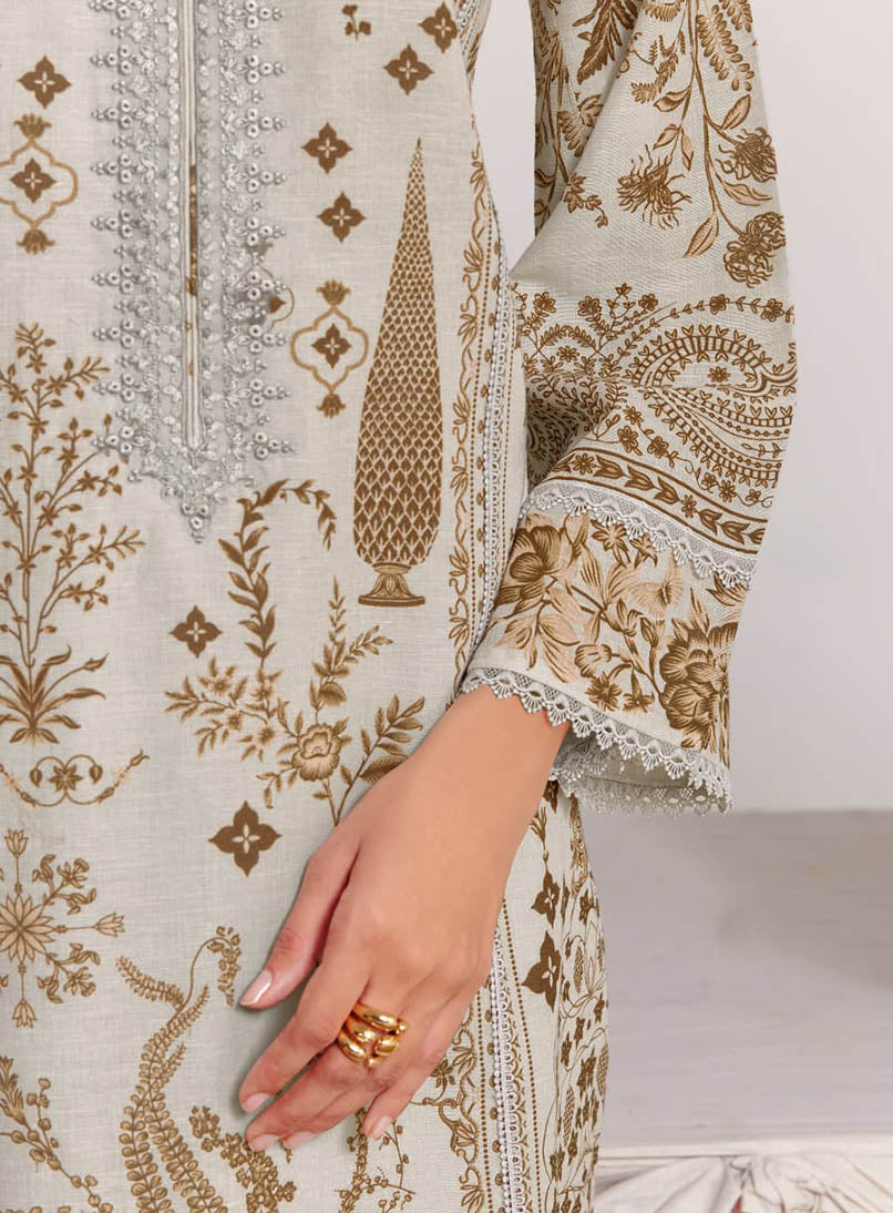 Designer Pure Cotton Grey Unstitched Suit Fabric for Women with Embroidery