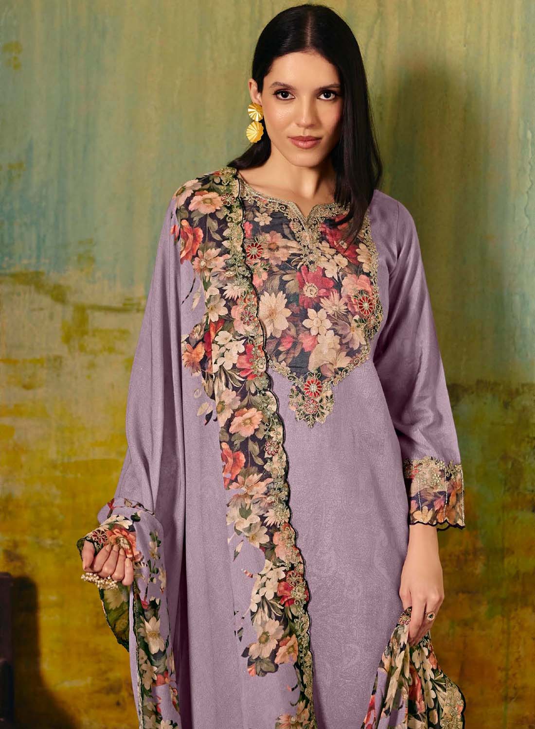 Party Wear Muslin Purple Unstitched Salwar Suit Set Material for Women