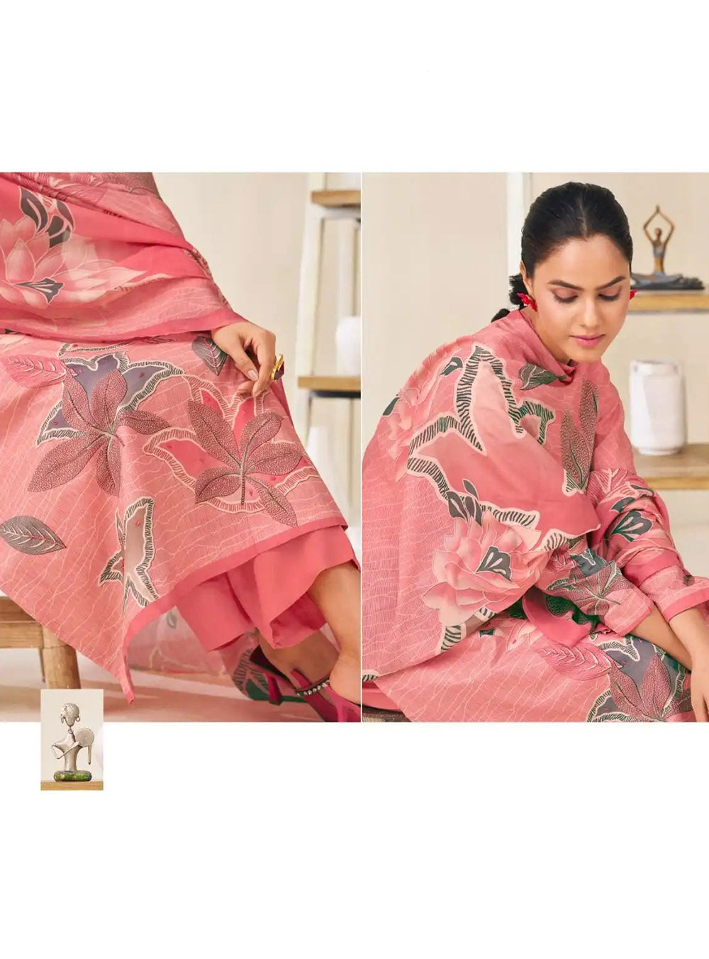 Pure Lawn Cotton Pink Unstitched Suit Set Material with Muslin Dupatta