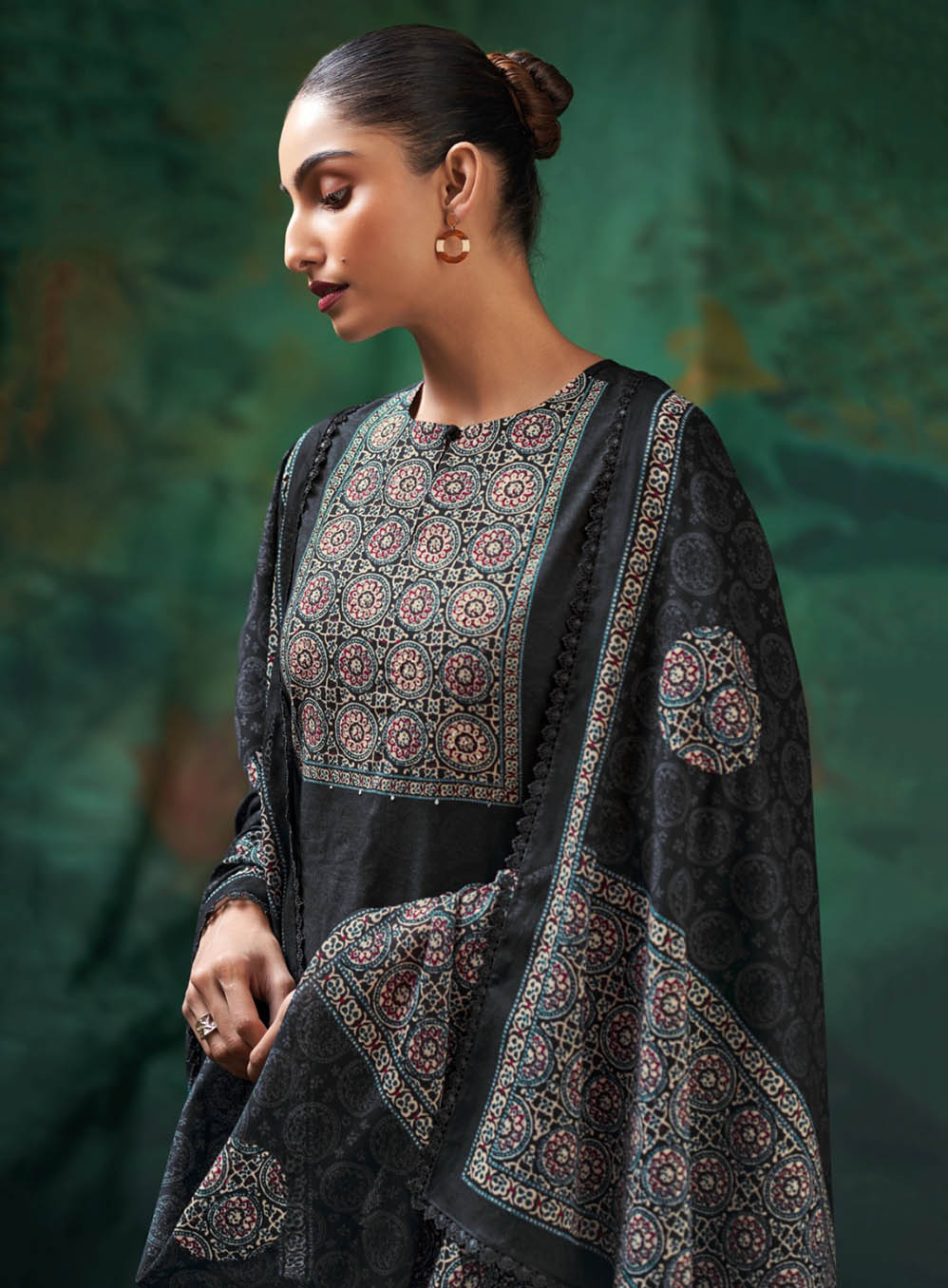 Ganga Unstitched Cotton Suit Dress Material for Women with Dupatta Black