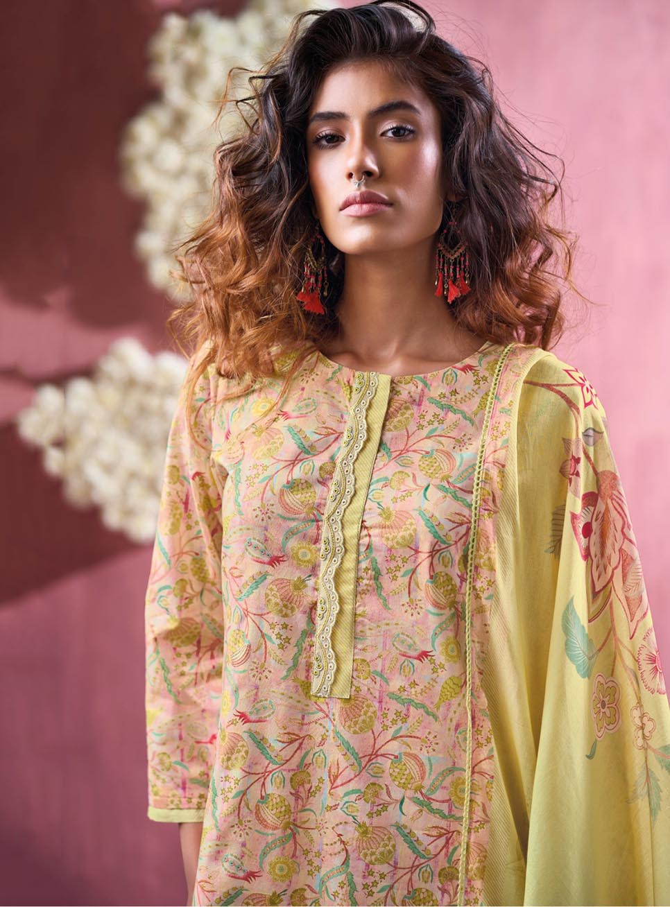 Ganga Cotton Satin Unstitched Salwar Suit Fabric Material with Dupatta