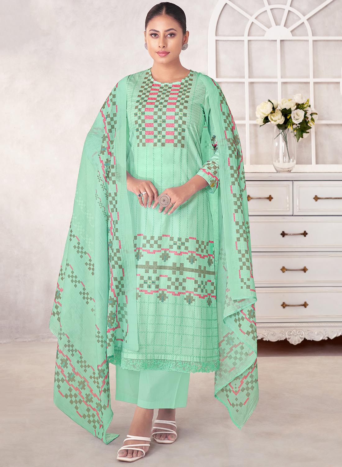 Pure Lawn Cotton Unstitched Salwar Suit Material for Women