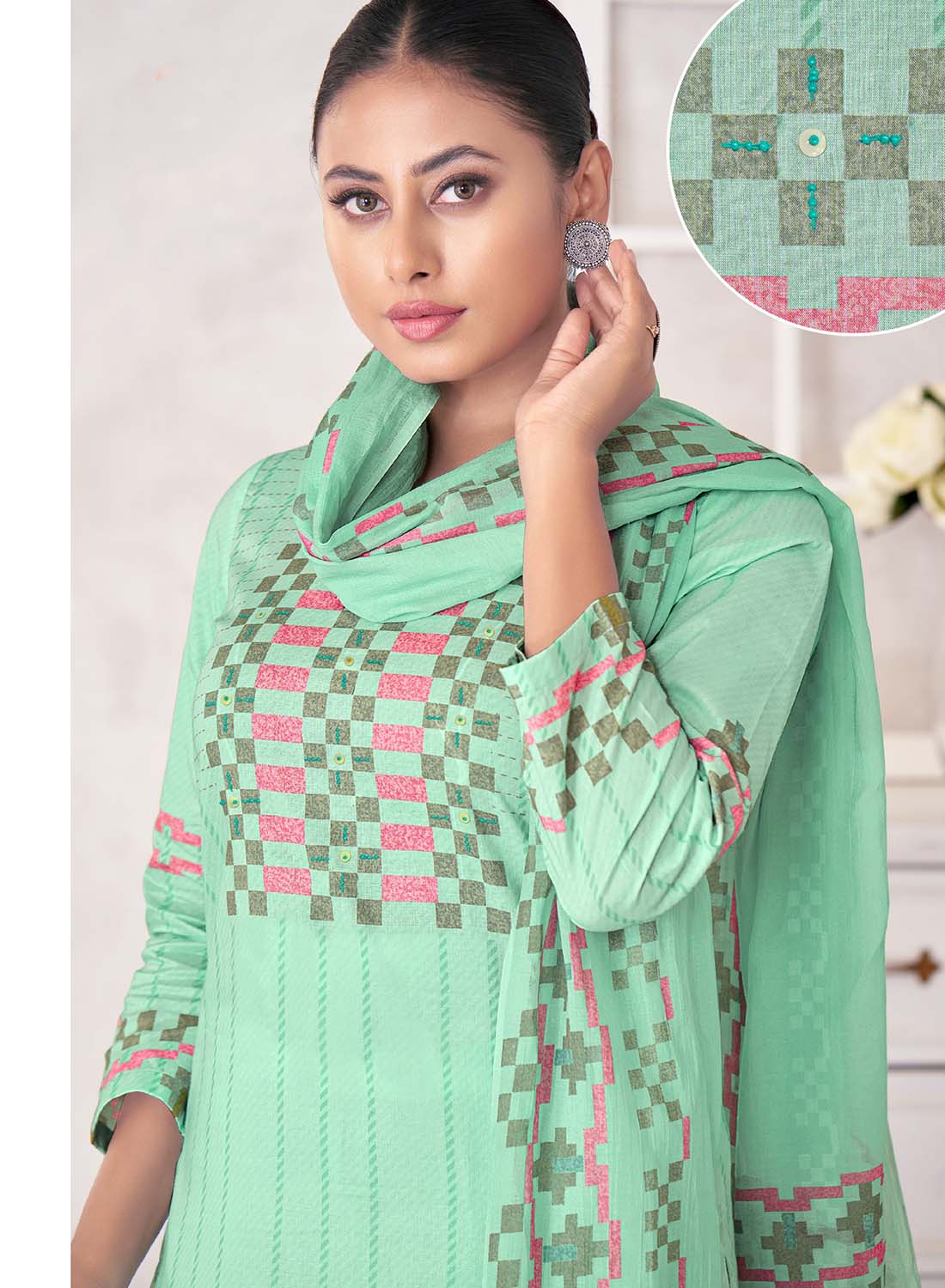 Pure Lawn Cotton Unstitched Salwar Suit Material for Women