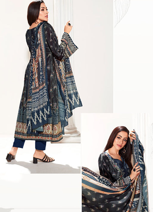 Yesfab Unstitched Black Printed Winter Velvet Suit Dress Material