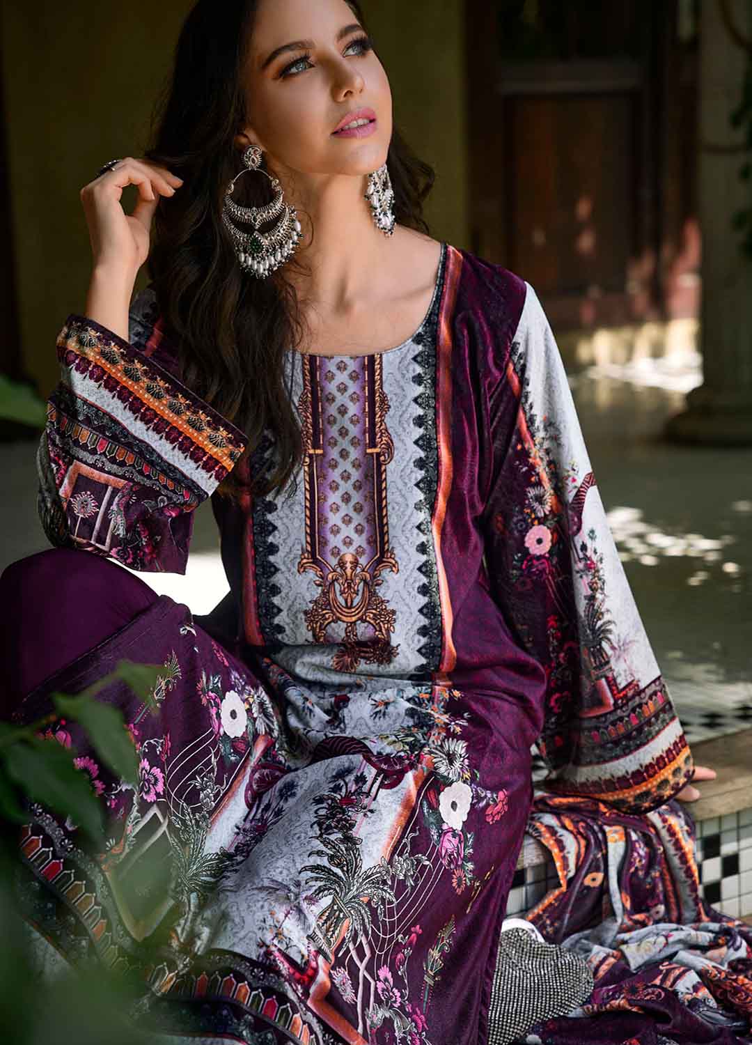 Women Party Wear Unstitched Velvet Winter Salwar Suit Dress Material