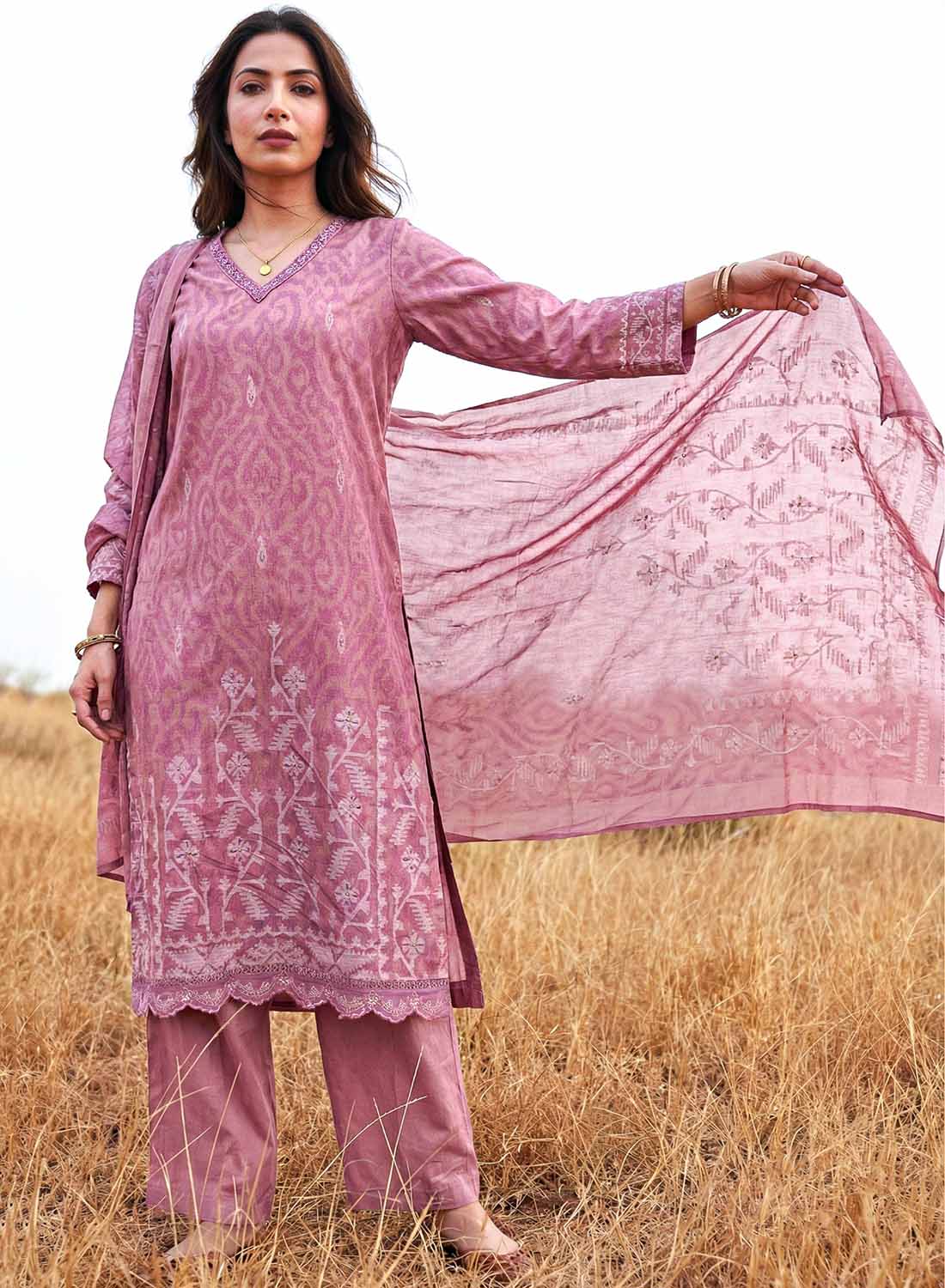 Pure Lawn Cotton Pink Unstitched Suit Dress Material for Women