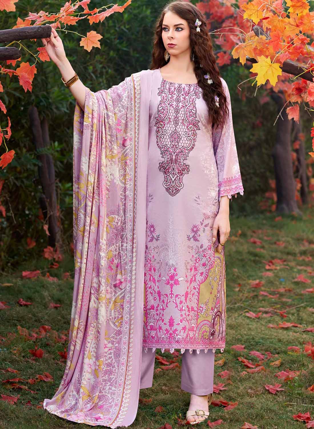 Pakistani Pure Cotton Unstitched Suit Dress Material with Embroidery Purple