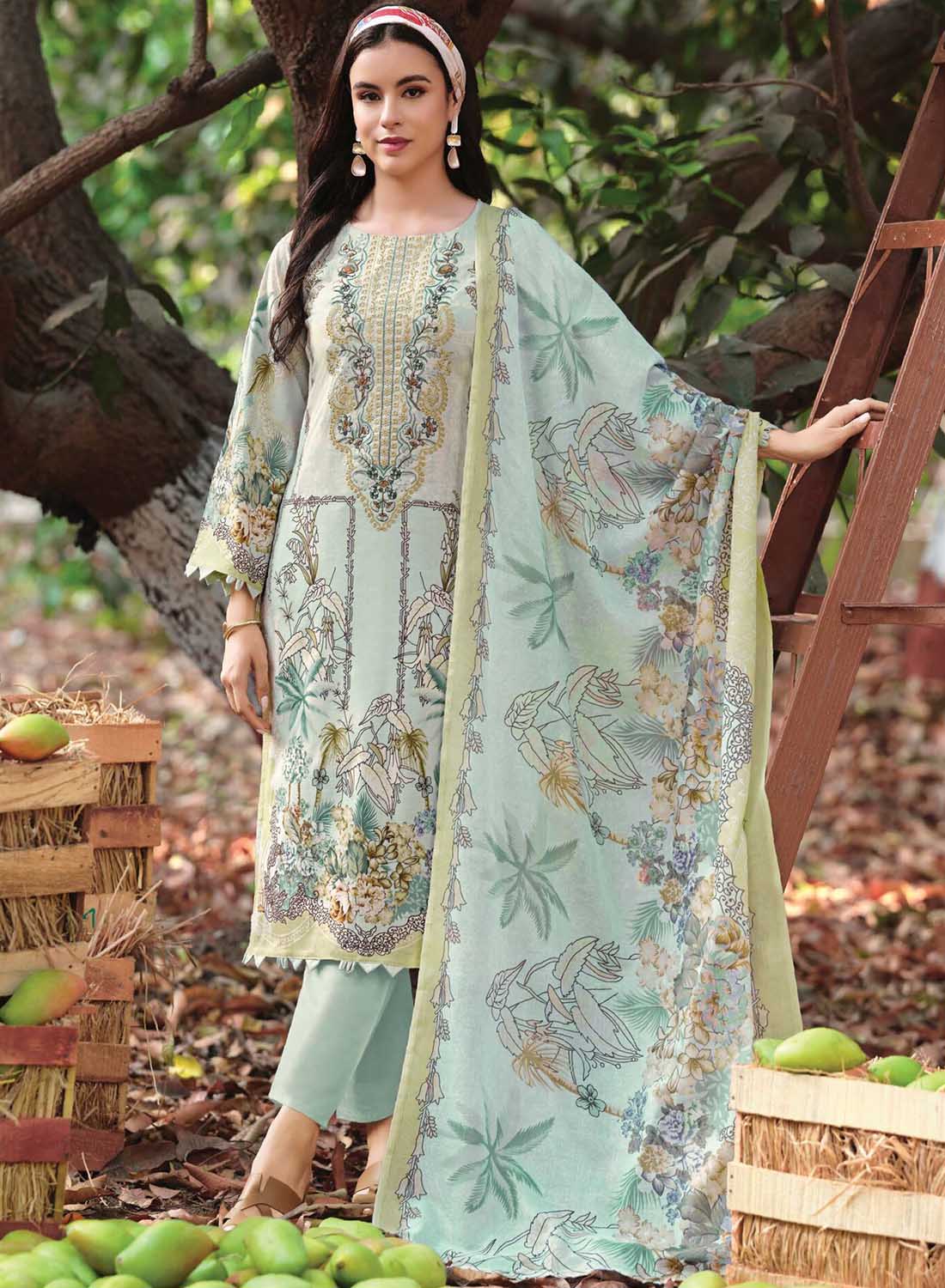 Pakistani Print Unstitched Pure Cotton Suit Set Material with Embroidery