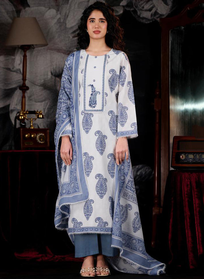 White Mul Chanderi Unstitched Suit Dress Material with Embroidery for Women