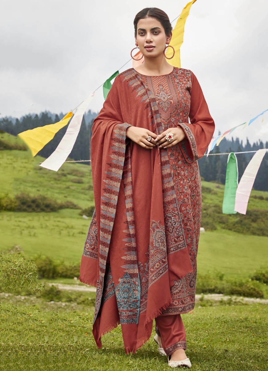 Women's Pashmina Kaani Jacquard Winter Salwar Suit Dress Material