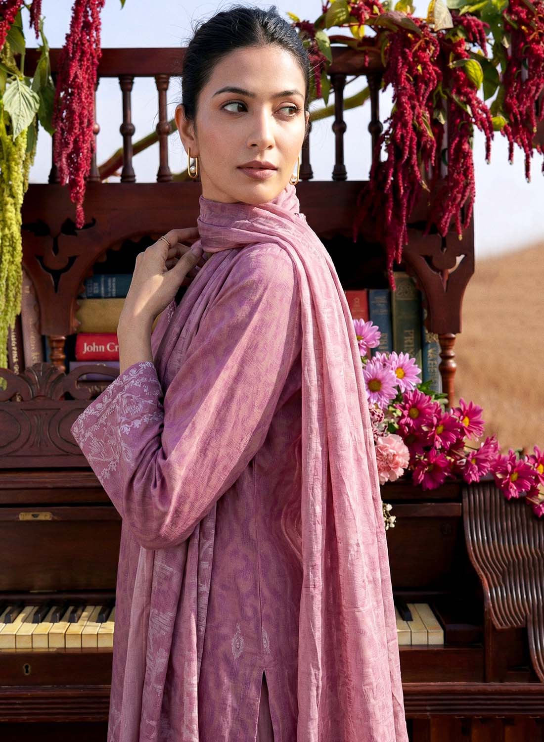 Pure Lawn Cotton Pink Unstitched Suit Dress Material for Women