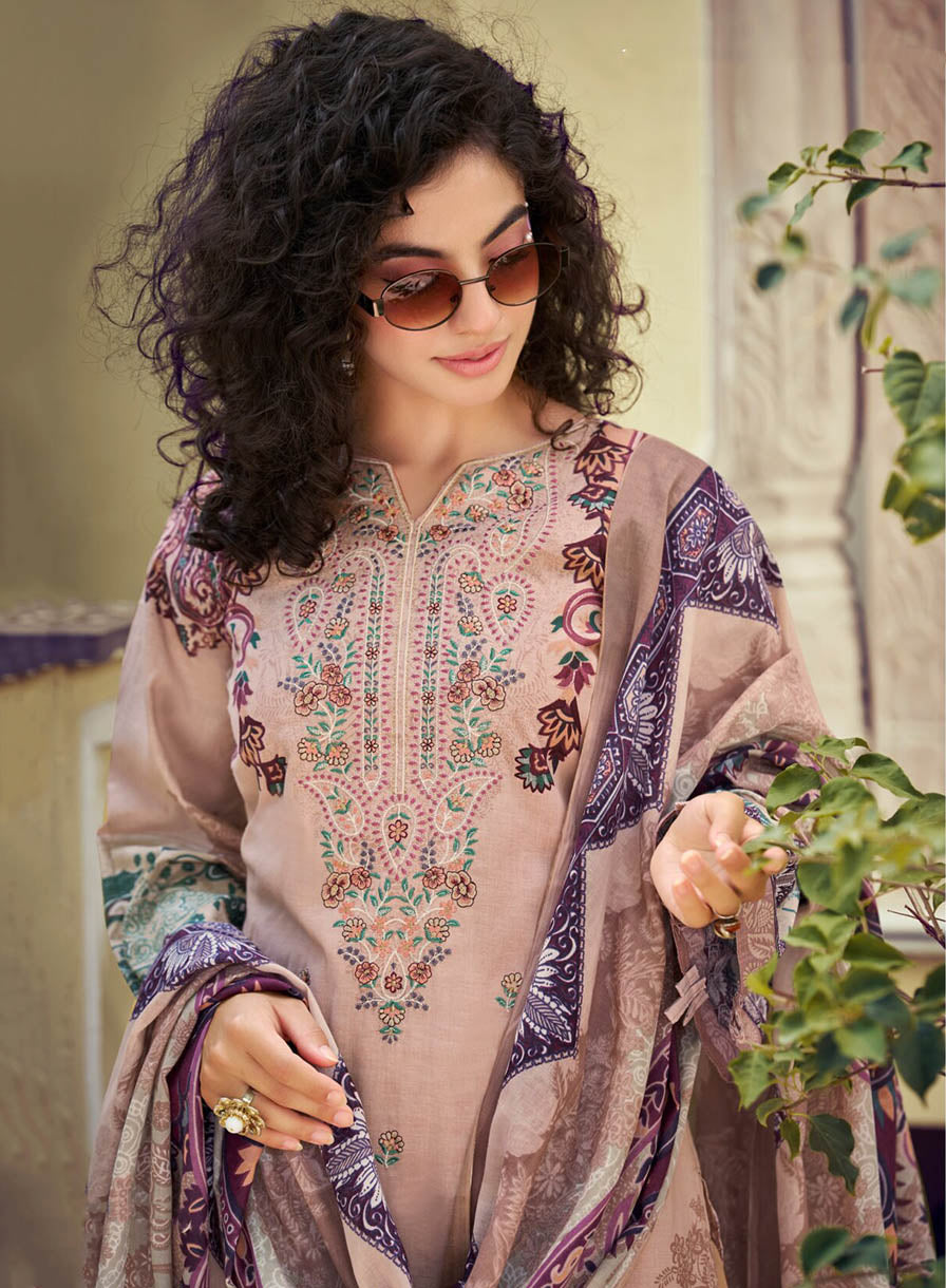 Pure Cotton Pakistani Print Unstitched Suit Material with Embroidery for Women