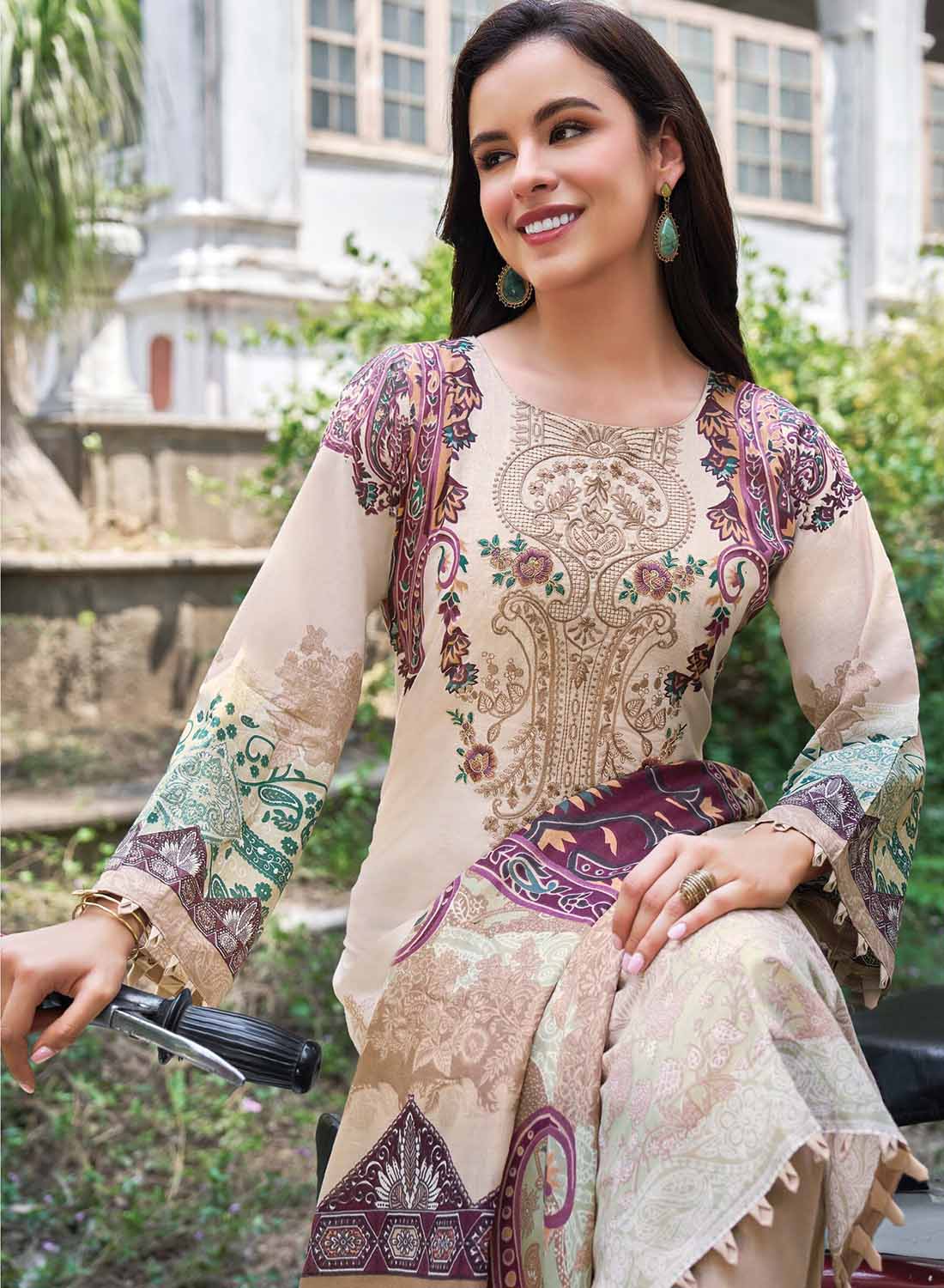 Pakistani Print Pure Cotton Unstitched Suit Material with Embroidery