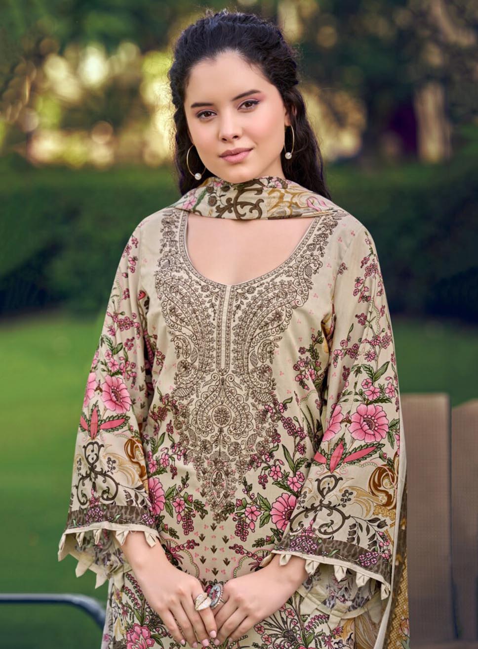 Pakistani Print Pure Cotton Unstitched Suit Set Material with Embroidery