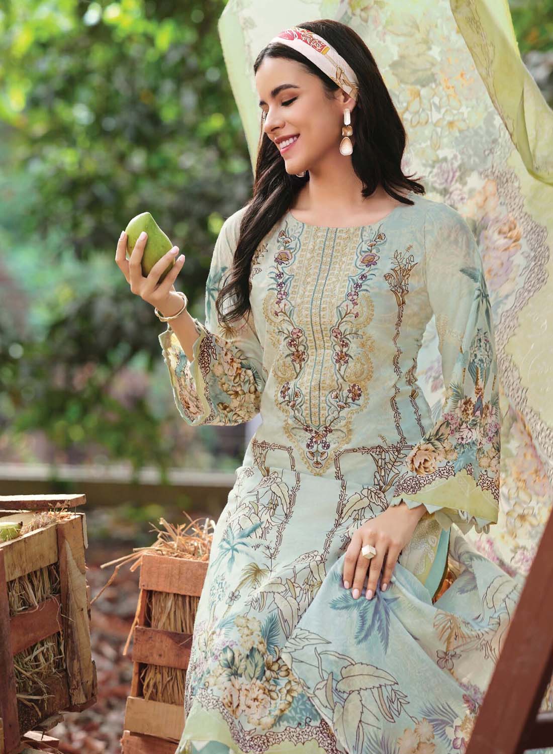 Pakistani Print Unstitched Pure Cotton Suit Set Material with Embroidery