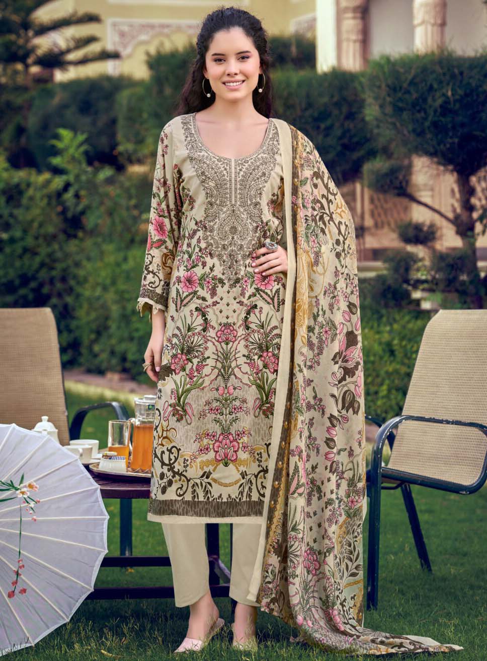 Pakistani Print Pure Cotton Unstitched Suit Set Material with Embroidery