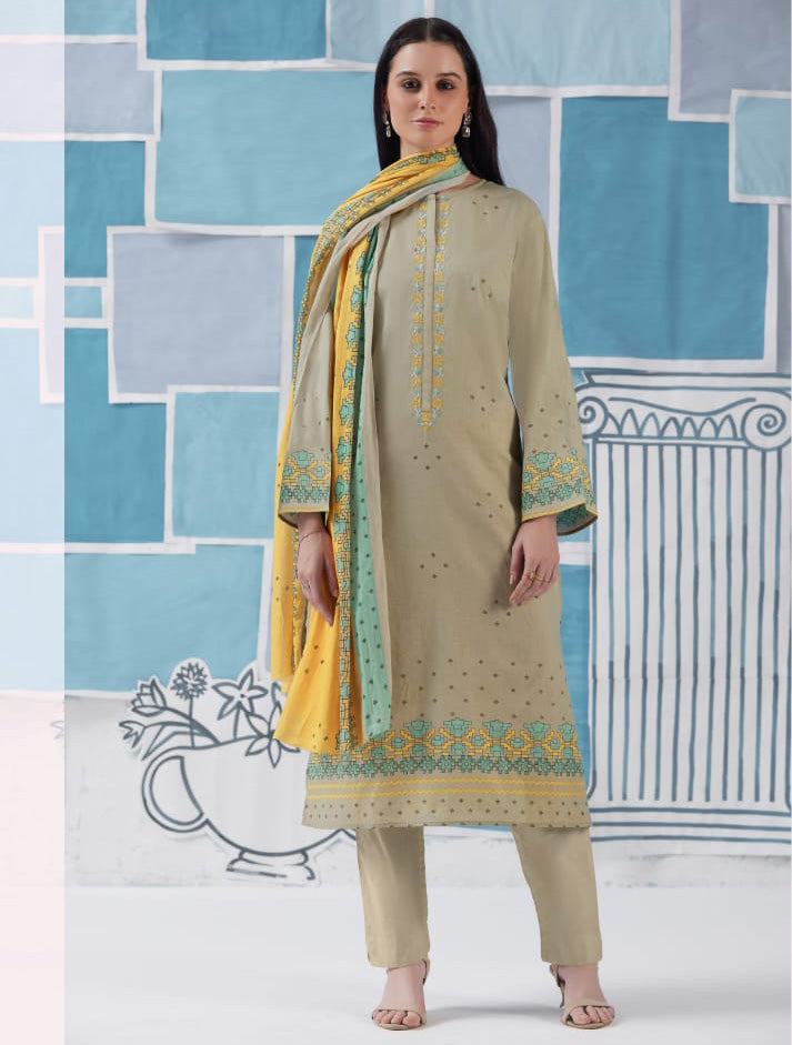 Unstitched Cotton Suit Dress Material for Women with Embroidery