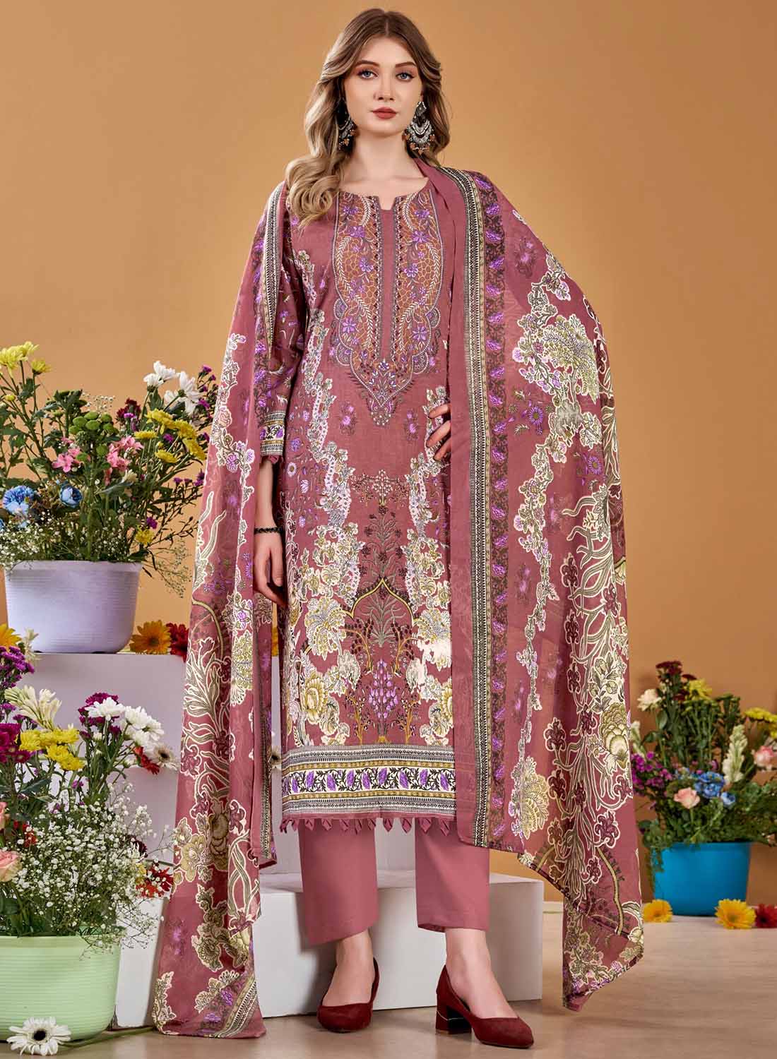 Pakistani Print Pure Cotton Unstitched Suit Dress Material with Embroidery