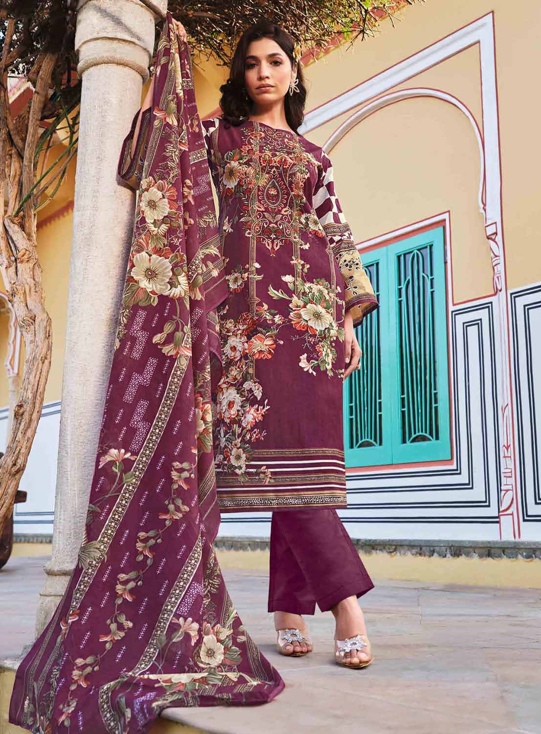 Belliza Pakistani Print Unstitched Women Cotton Suit Dress Material