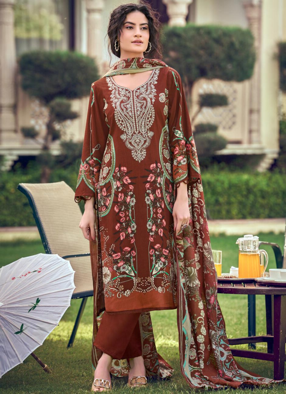 Pakistani Print Pure Cotton Unstitched Salwar Suit Set Material with Embroidery