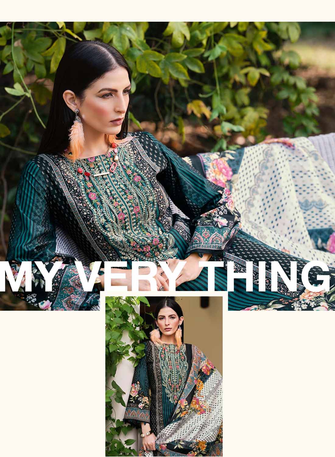 Black Pakistani Print Unstitched Pure Cotton Suit Material with Embroidery