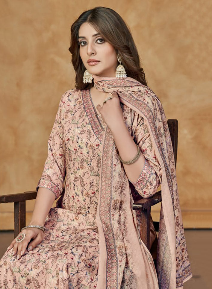 Women's Unstitched Cotton Satin Suit Dress Material with Dupatta