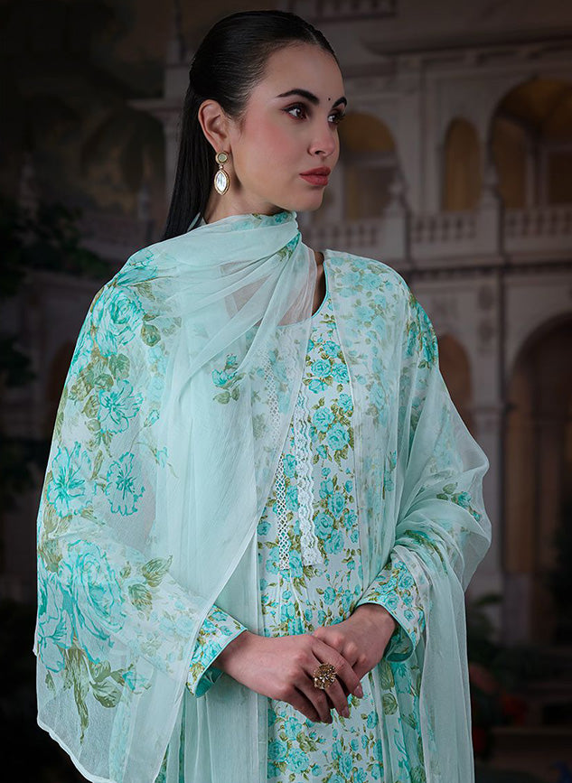 Pure Cotton Unstitched Suit Set Dress Material with Chiffon Dupatta
