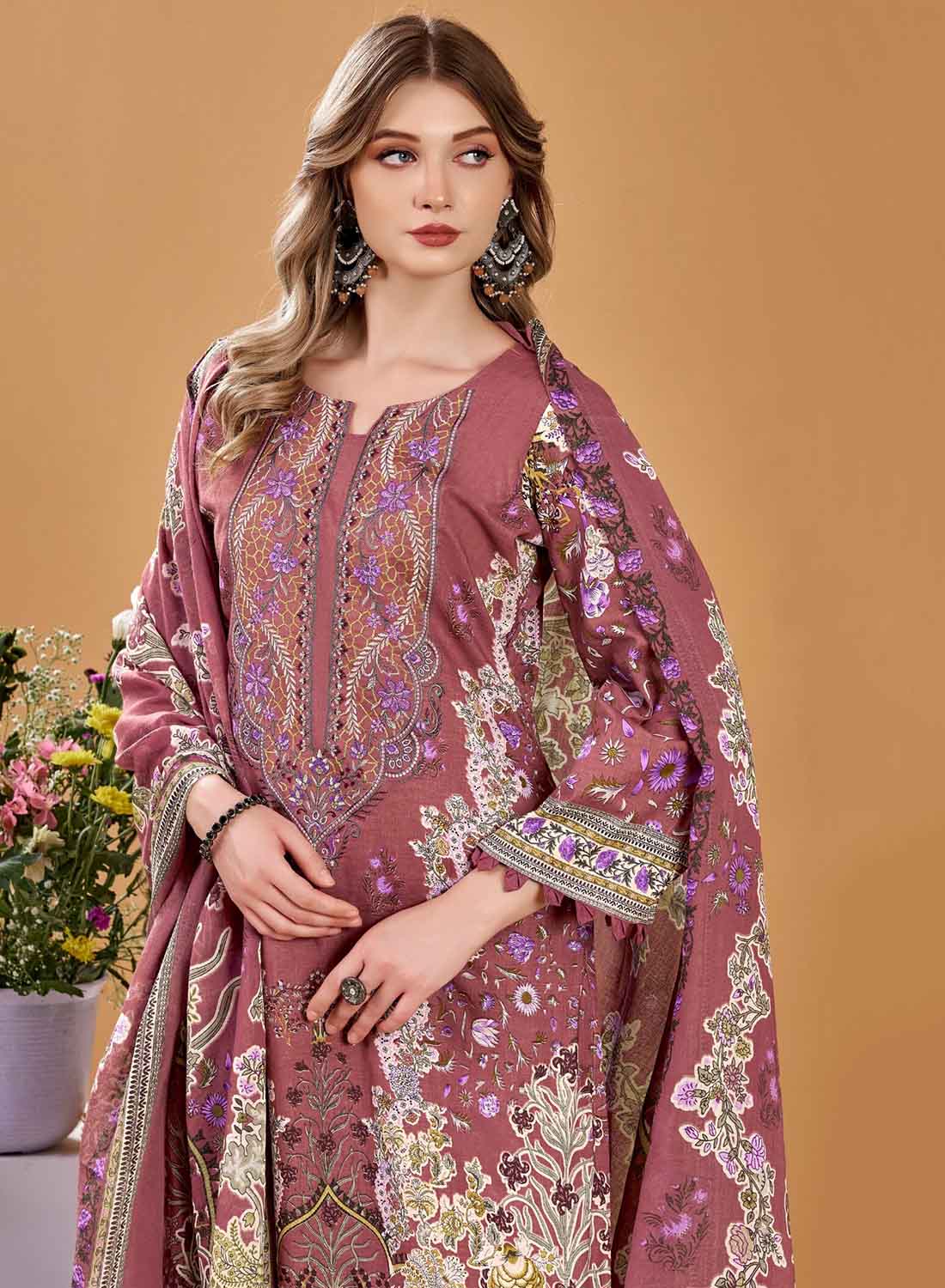 Pakistani Print Pure Cotton Unstitched Suit Dress Material with Embroidery