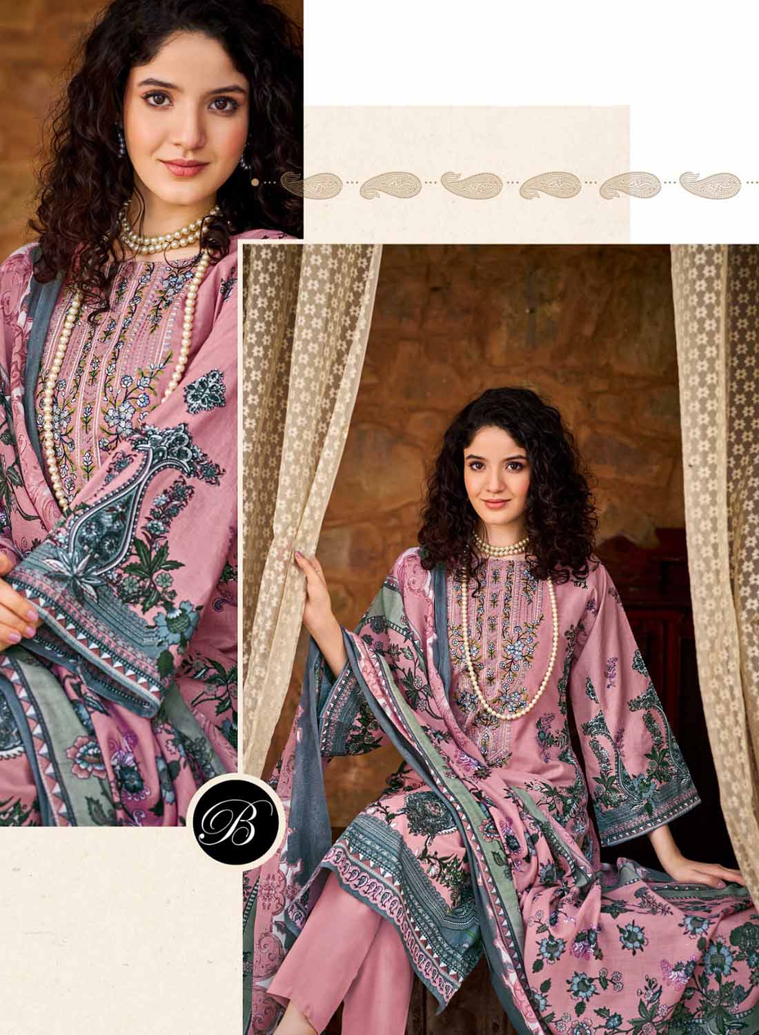Pakistani Print Unstitched Pure Cotton Suit Dress Material with Embroidery