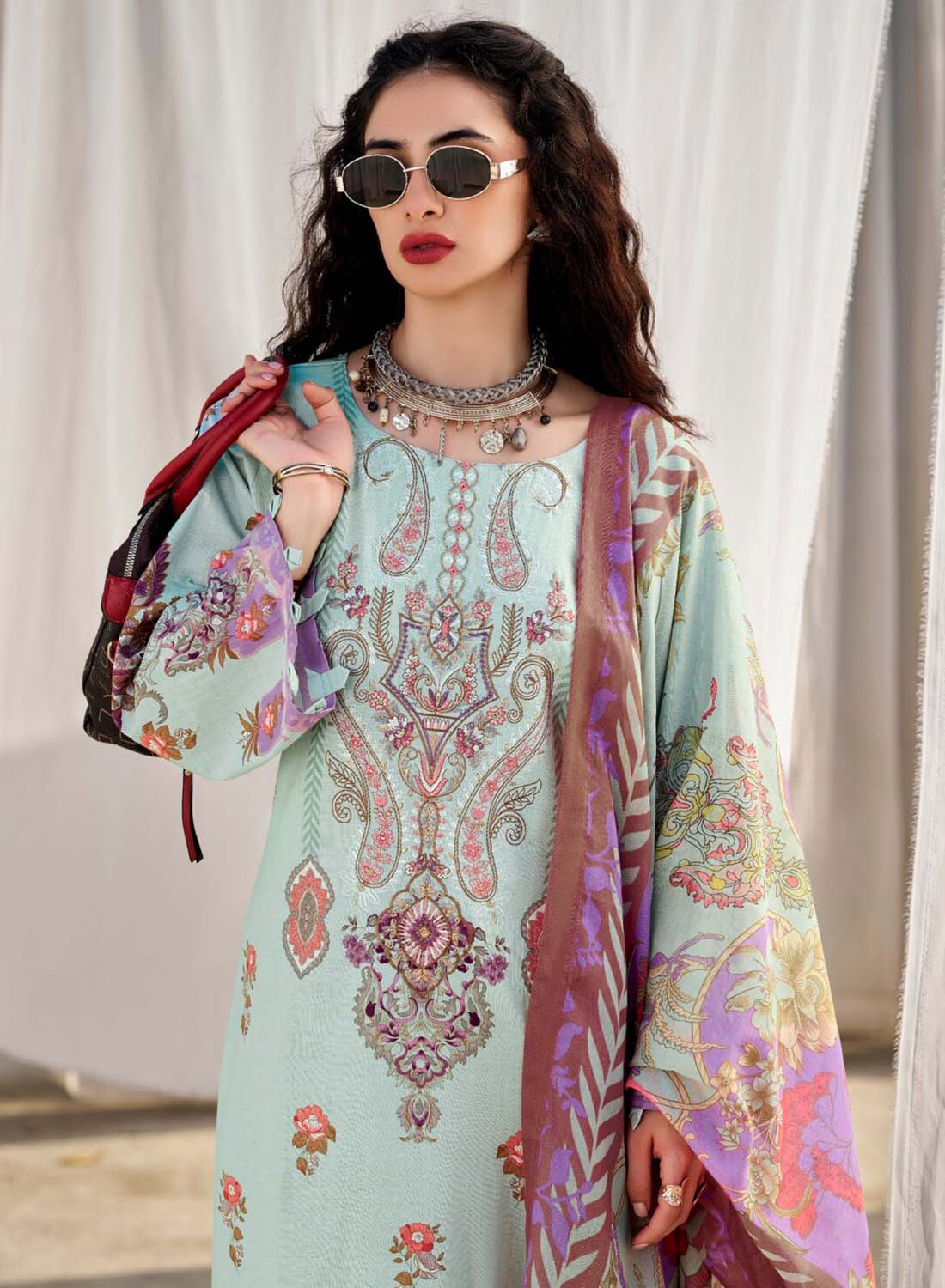 Pakistani Print Pure Cotton Unstitched Suit Dress Material with Embroidery